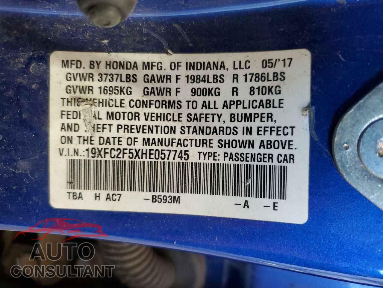 HONDA CIVIC 2017 - 19XFC2F5XHE057745