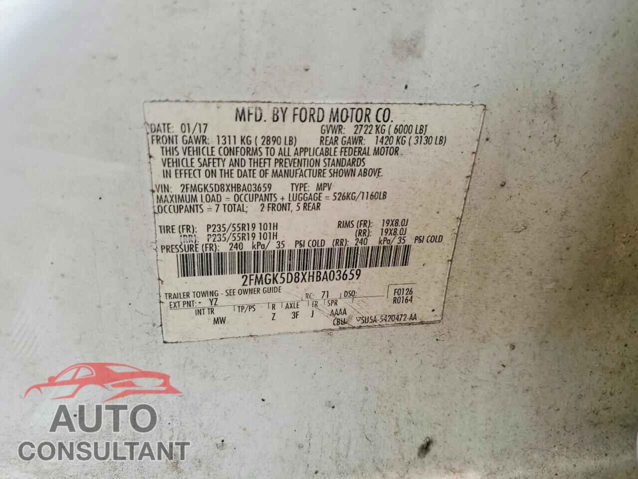 FORD FLEX 2017 - 2FMGK5D8XHBA03659