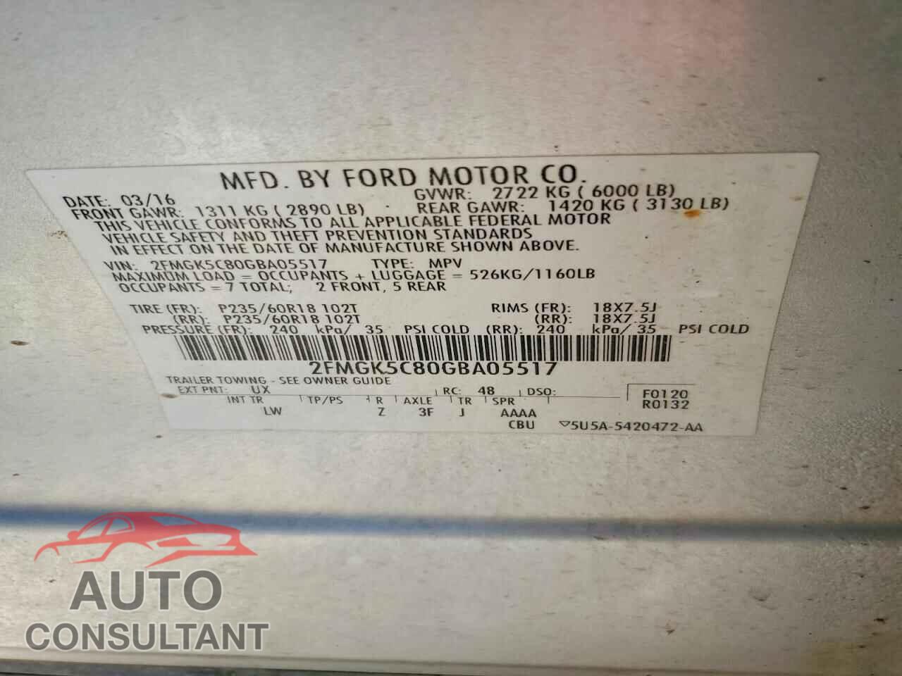 FORD FLEX 2016 - 2FMGK5C80GBA05517