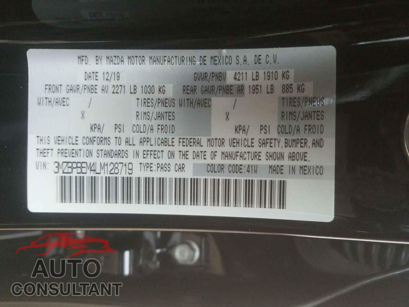 MAZDA 3 2020 - 3MZBPBEM4LM128719