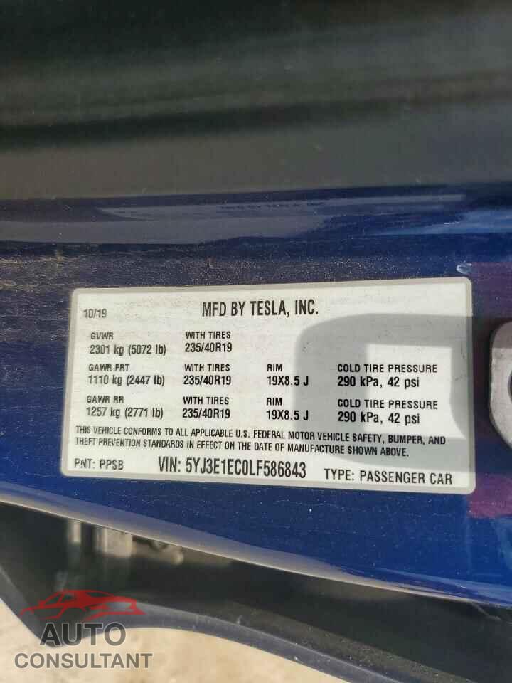 TESLA MODEL 3 2020 - 5YJ3E1EC0LF586843