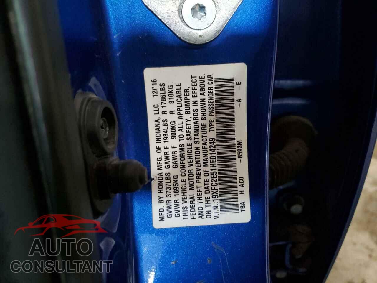 HONDA CIVIC 2017 - 19XFC2E51HE014249