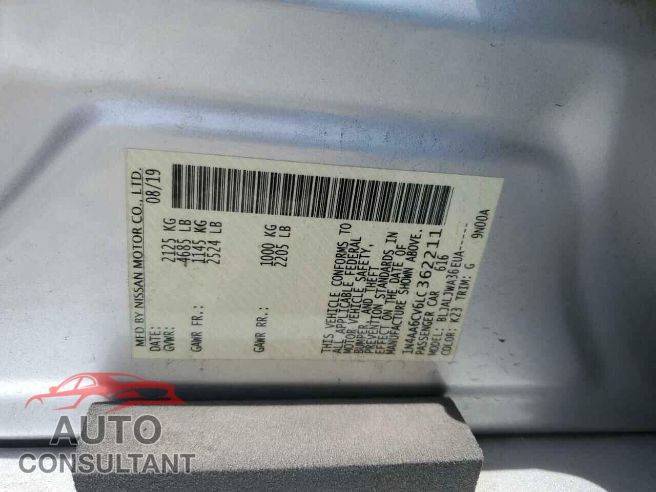 NISSAN MAXIMA 2020 - 1N4AA6CV6LC362211