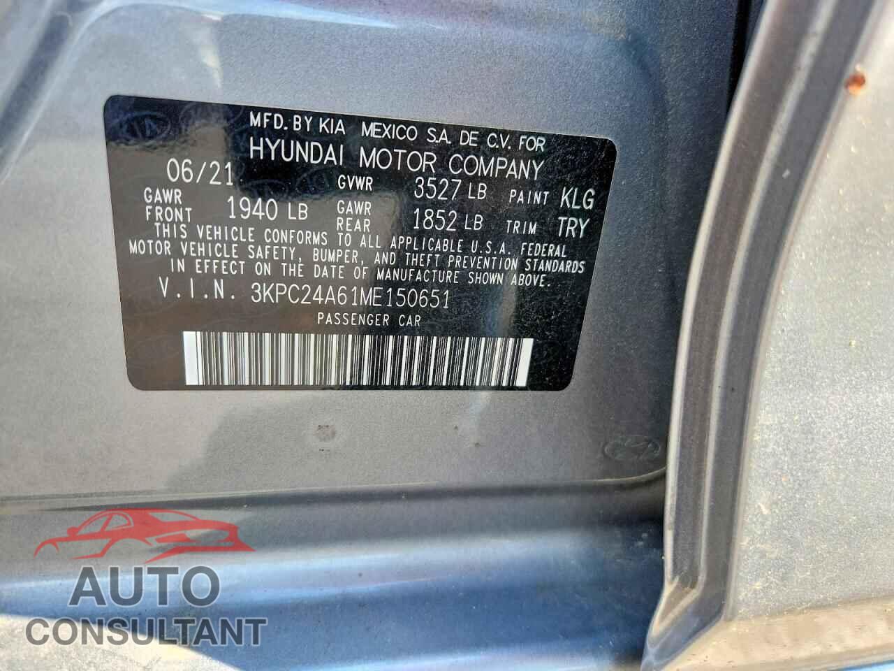 HYUNDAI ACCENT 2021 - 3KPC24A61ME150651