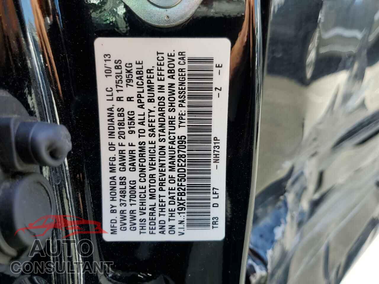 HONDA CIVIC 2013 - 19XFB2F50DE287095