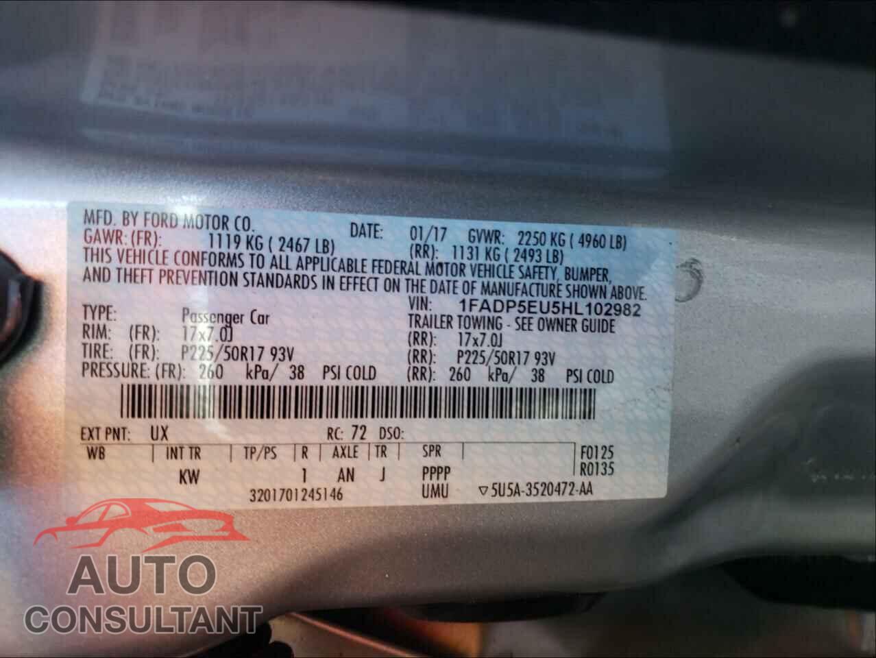 FORD CMAX 2017 - 1FADP5EU5HL102982