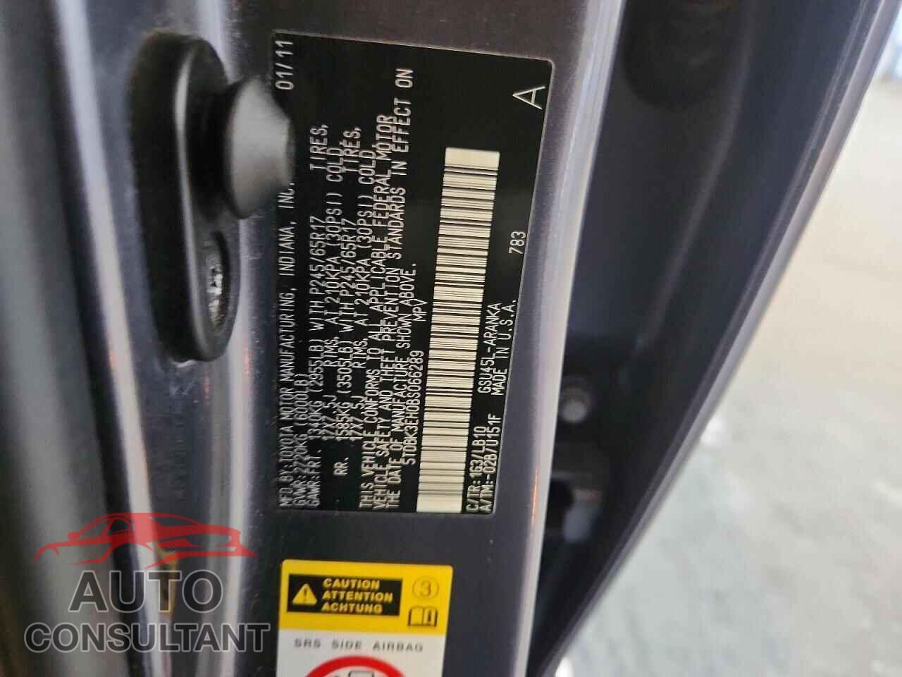 TOYOTA HIGHLANDER 2011 - 5TDBK3EH0BS066289