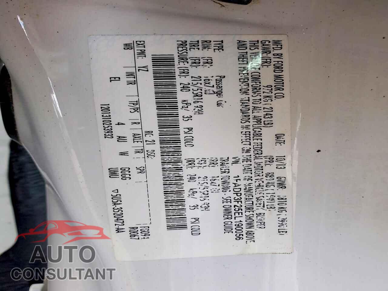 FORD FOCUS 2014 - 1FADP3F25EL190056