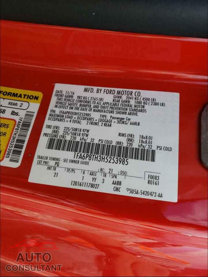 FORD MUSTANG 2017 - 1FA6P8TH3H5253985
