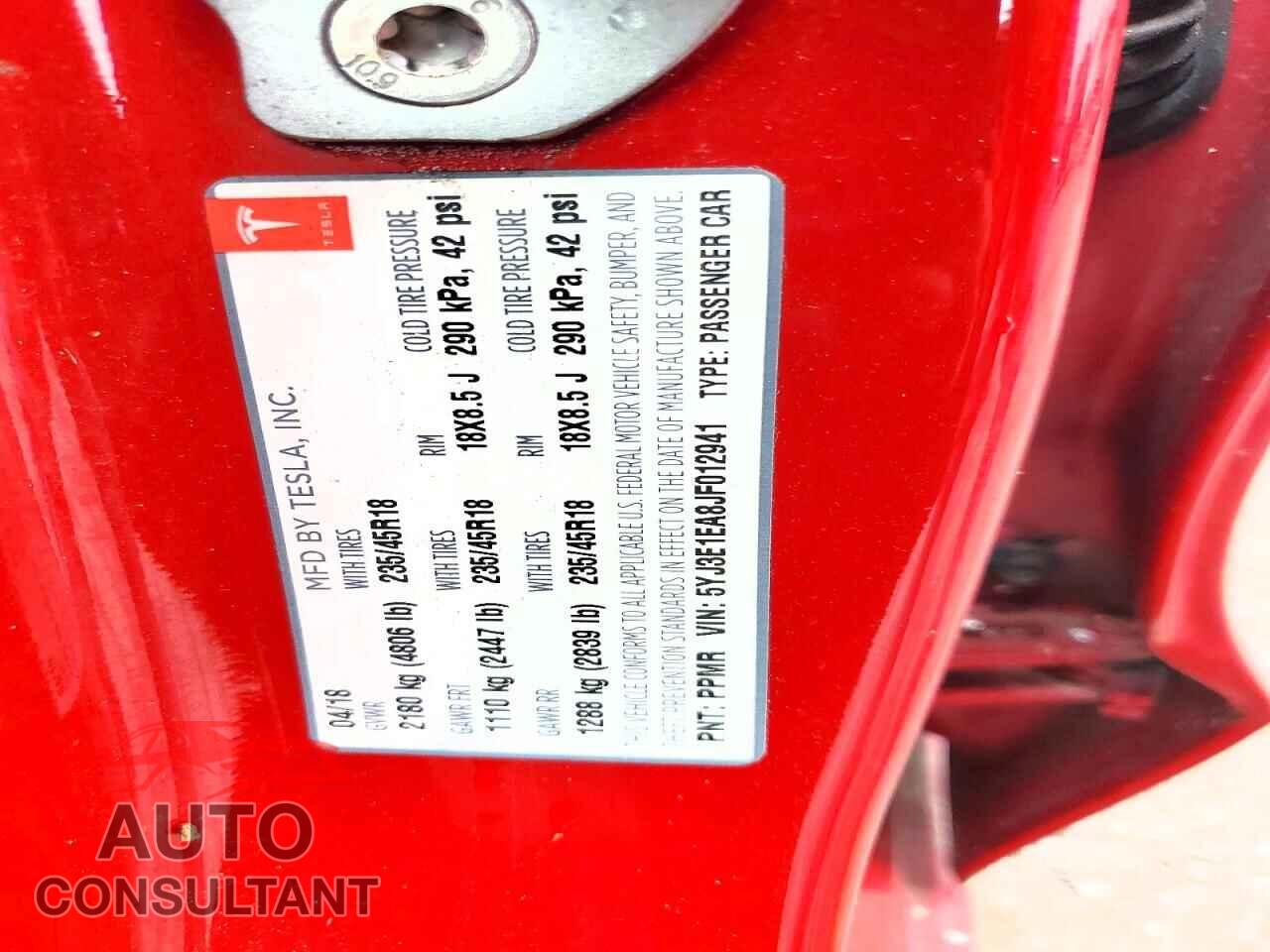 TESLA MODEL 3 2018 - 5YJ3E1EA8JF012941