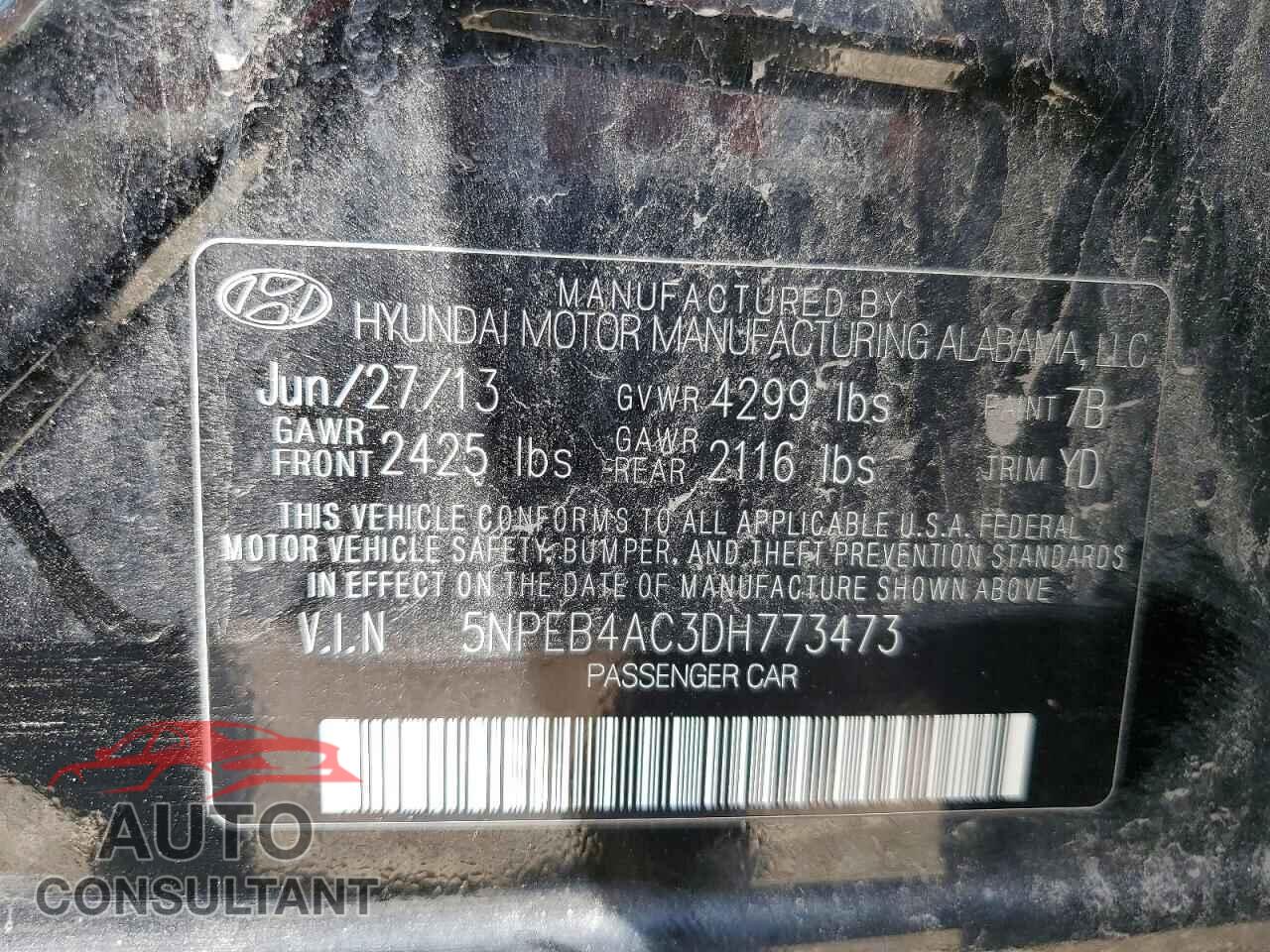 HYUNDAI SONATA 2013 - 5NPEC4AC3DH773473
