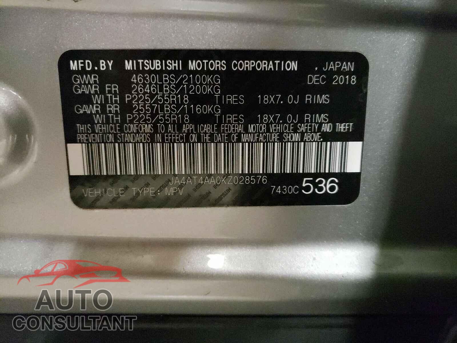 MITSUBISHI ECLIPSE 2019 - JA4AT4AA0KZ028576