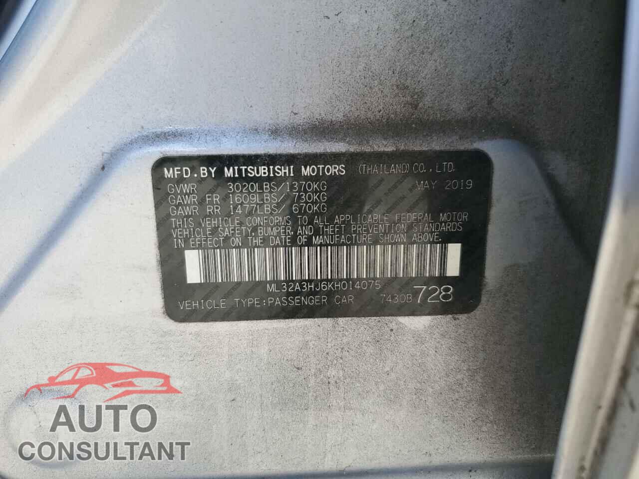 MITSUBISHI MIRAGE 2019 - ML32A3HJ6KH014075