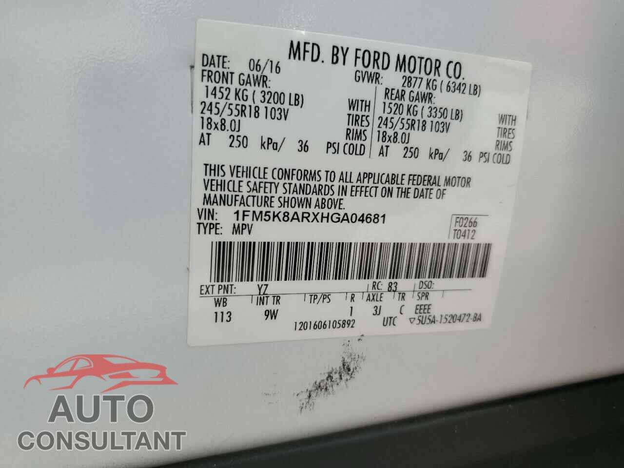 FORD EXPLORER 2017 - 1FM5K8ARXHGA04681
