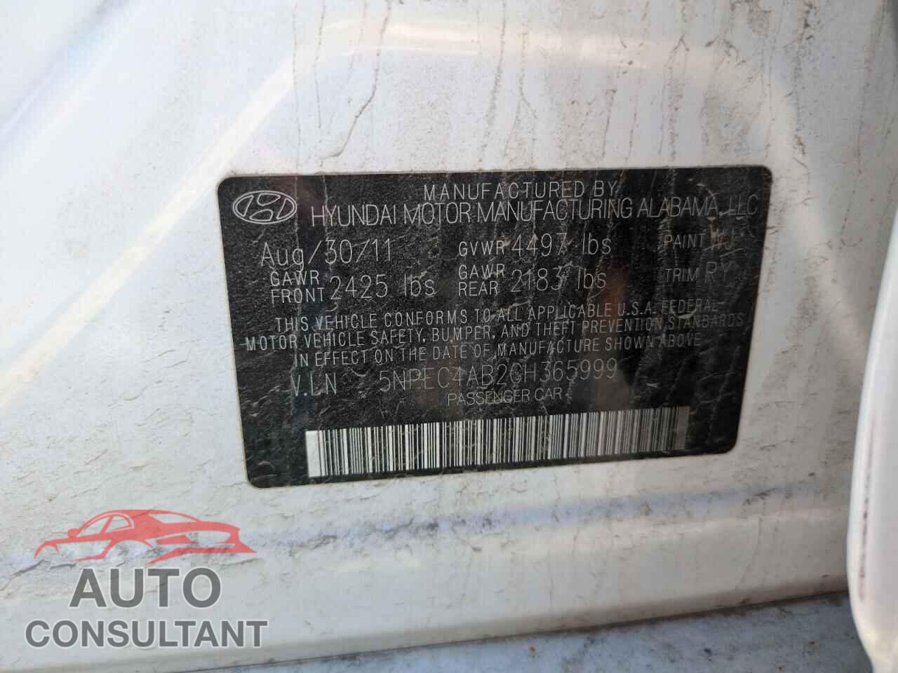 HYUNDAI SONATA 2012 - 5NPEC4AB2CH365999