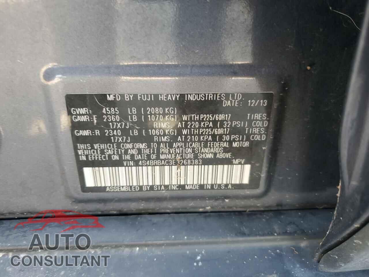 SUBARU OUTBACK 2014 - 4S4BRBAC3E3268383