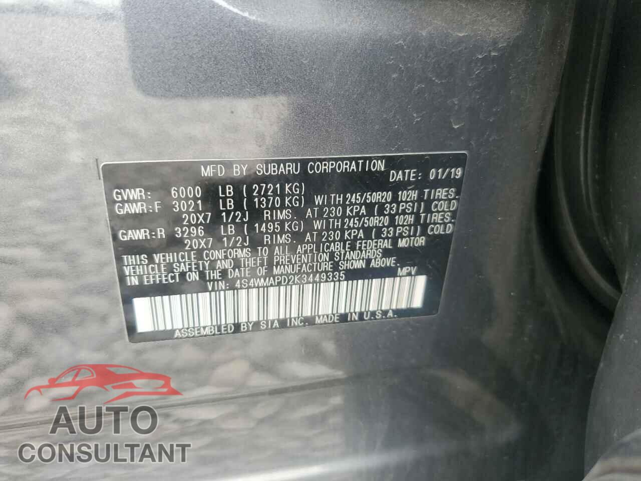 SUBARU ASCENT 2019 - 4S4WMAPD2K3449335