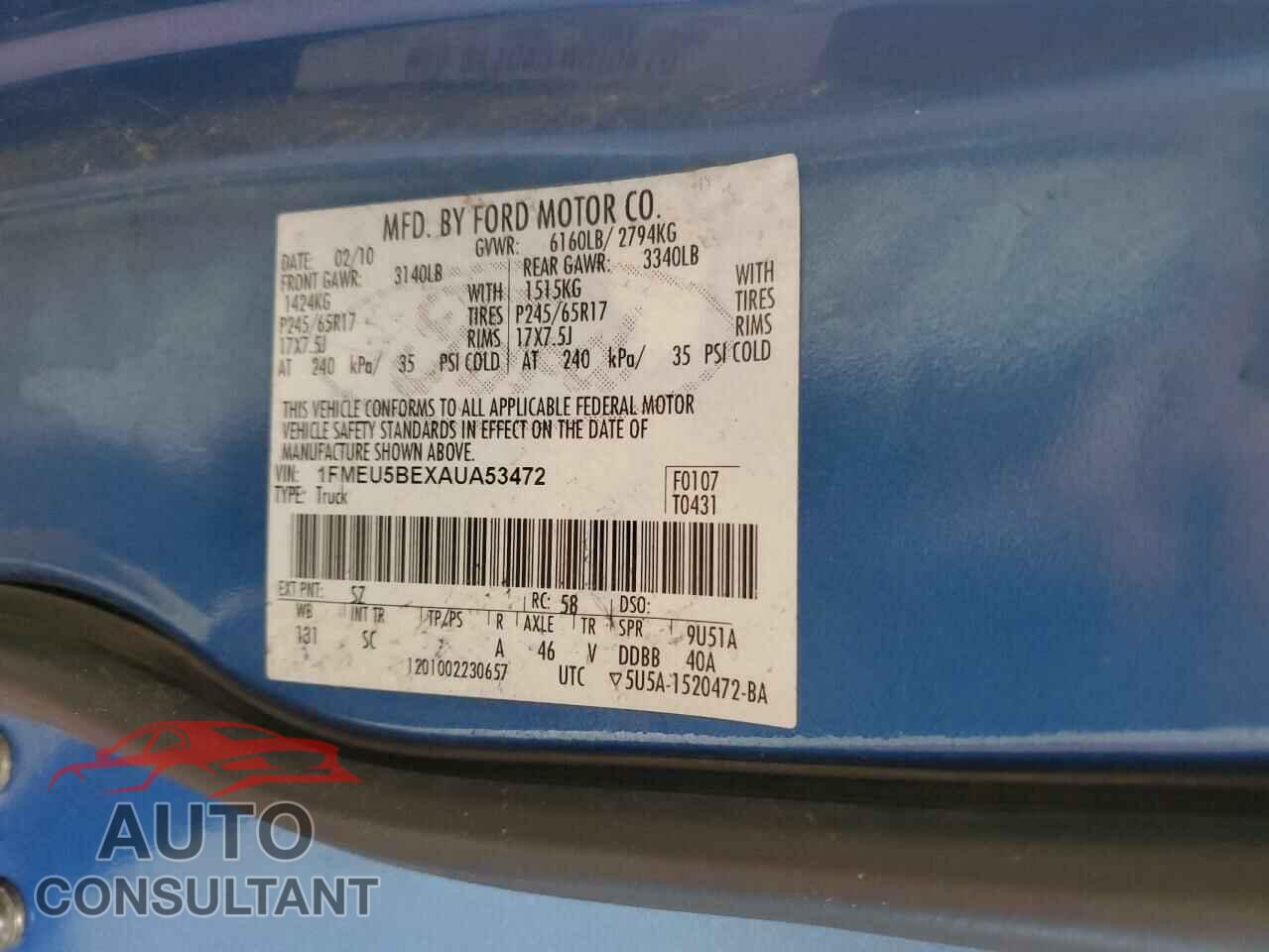 FORD EXPLORER 2010 - 1FMEU5BEXAUA53472