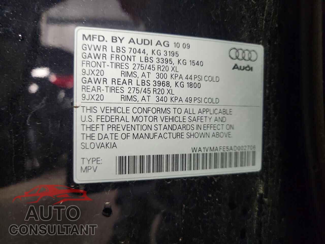 AUDI Q7 2010 - WA1VMAFE5AD002706