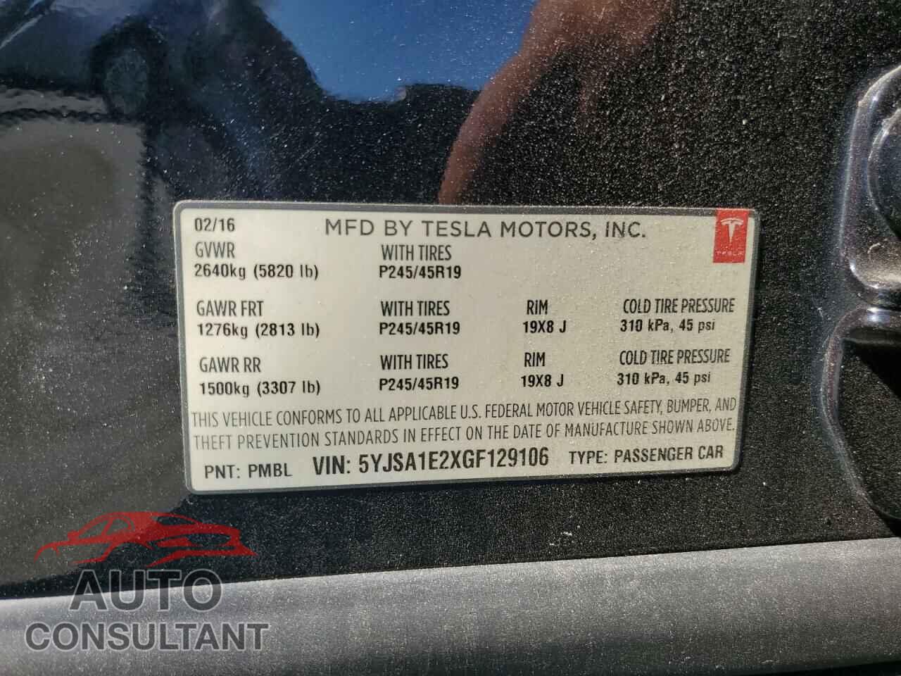 TESLA MODEL S 2016 - 5YJSA1E2XGF129106