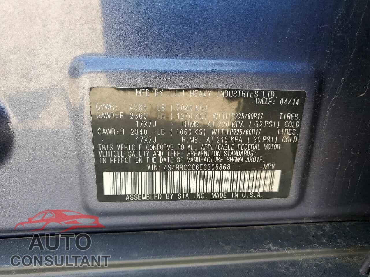 SUBARU OUTBACK 2014 - 4S4BRCCC6E3306868