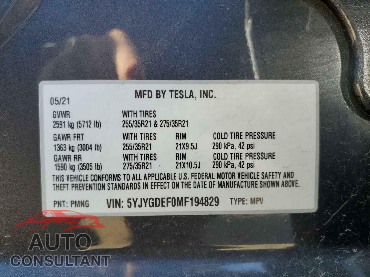 TESLA MODEL Y 2021 - 5YJYGDEF0MF194829