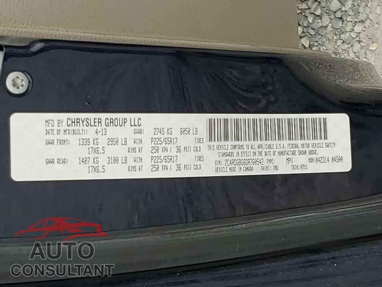 DODGE CARAVAN 2013 - 2C4RDGBG6DR760542