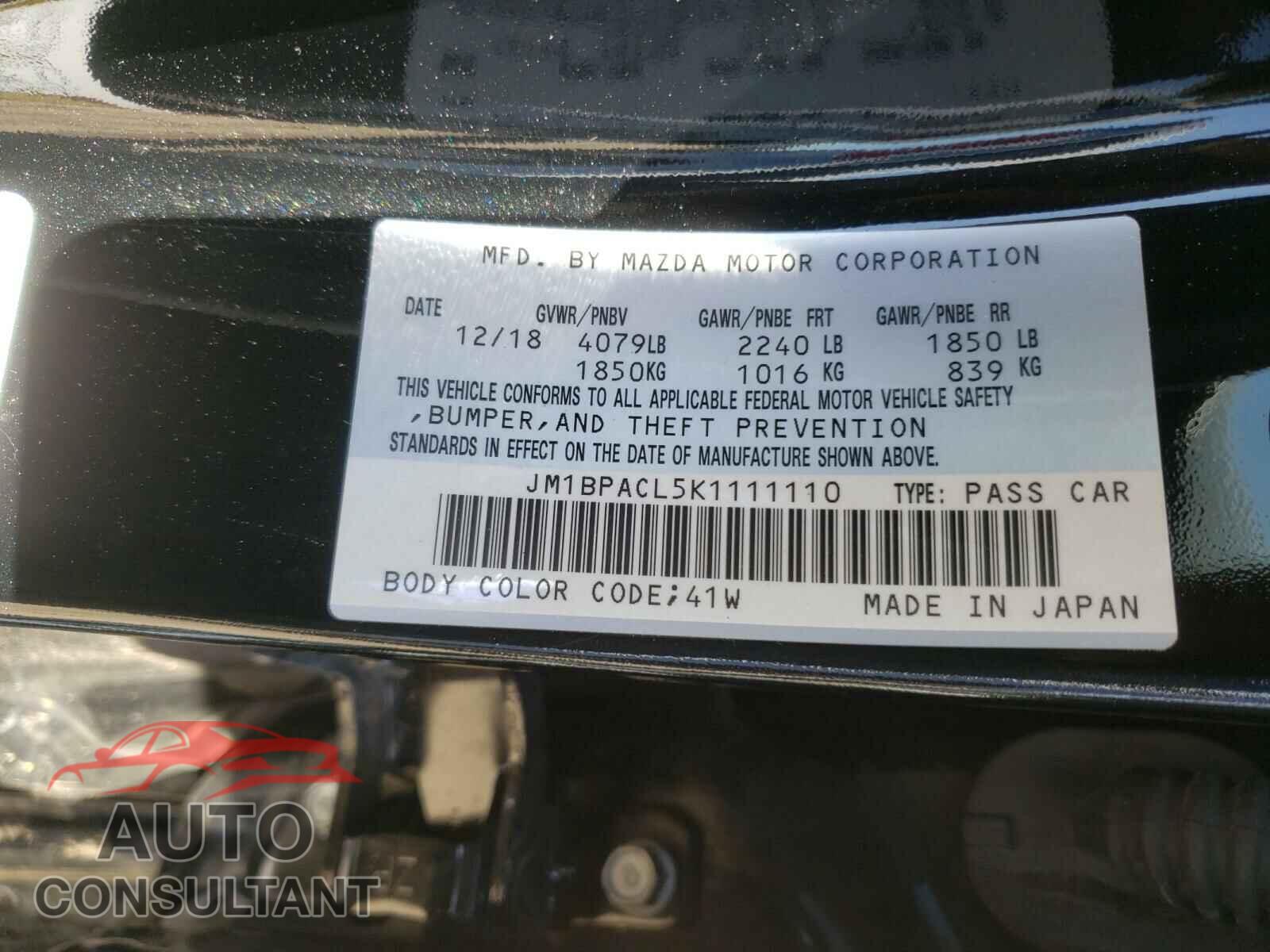 MAZDA 3 2019 - JM1BPACL5K1111110