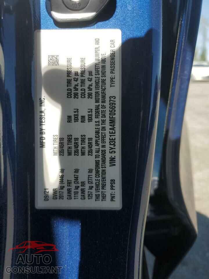 TESLA MODEL 3 2021 - 5YJ3E1EA4MF056973