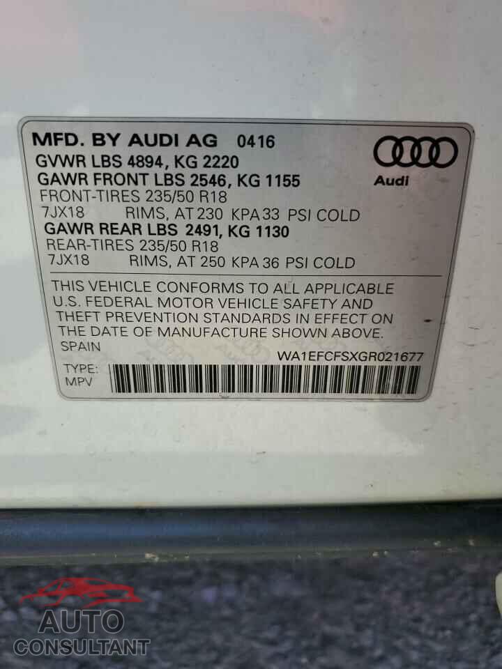 AUDI Q3 2016 - WA1EFCFSXGR021677