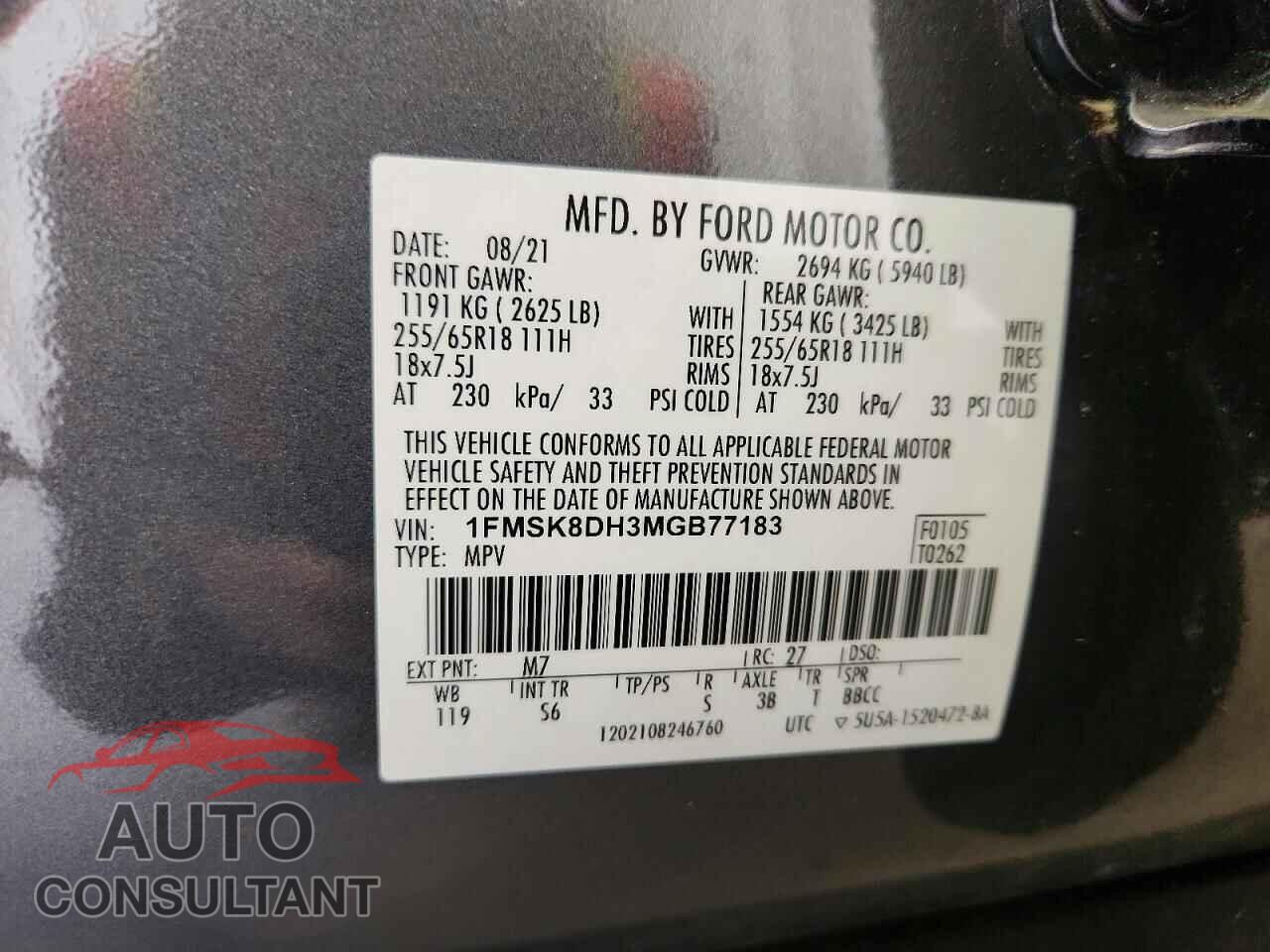 FORD EXPLORER 2021 - 1FMSK8DH3MGB77183