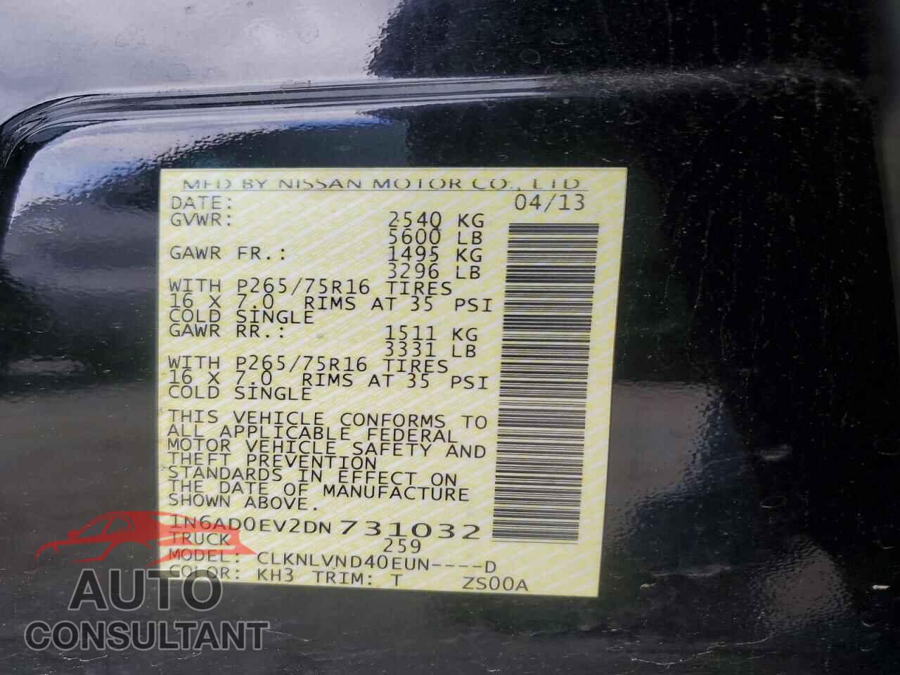 NISSAN FRONTIER 2013 - 1N6AD0EV2DN731032