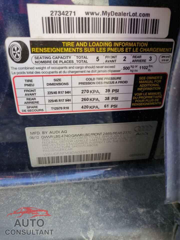 AUDI A3 2013 - WAUDFAFM3DA028517