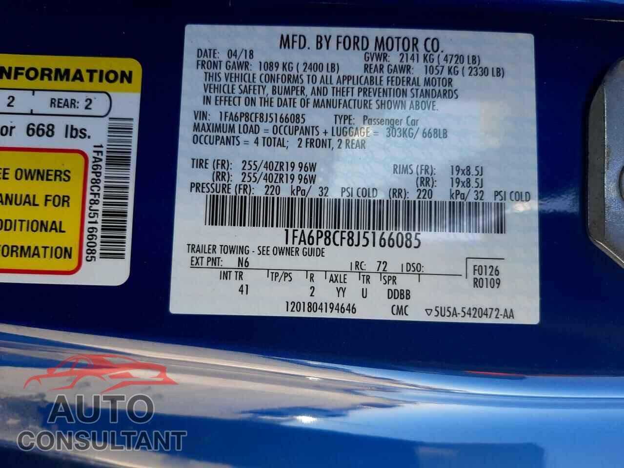 FORD MUSTANG 2018 - 1FA6P8CF8J5166085