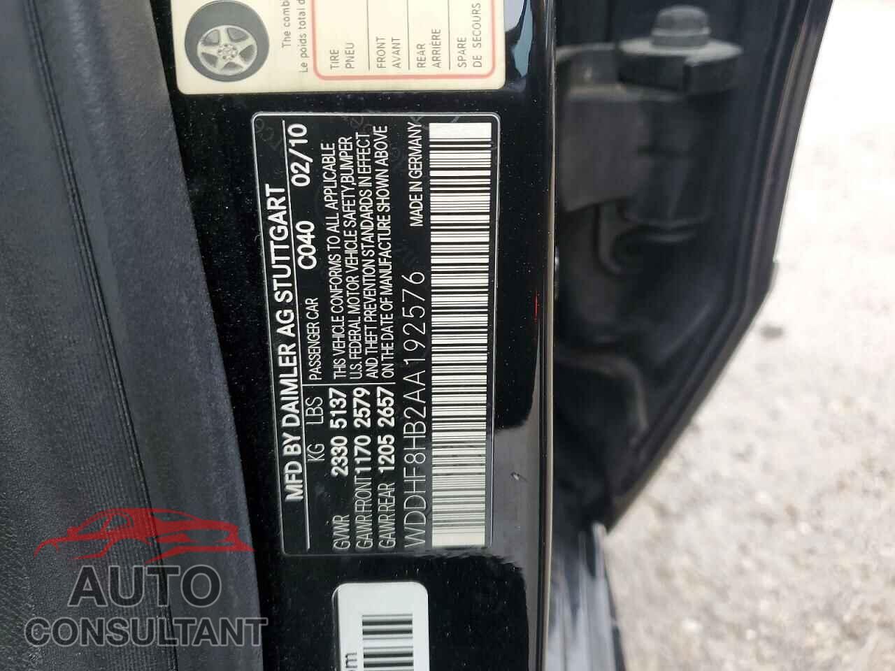 MERCEDES-BENZ E-CLASS 2010 - WDDHF8HB2AA192576
