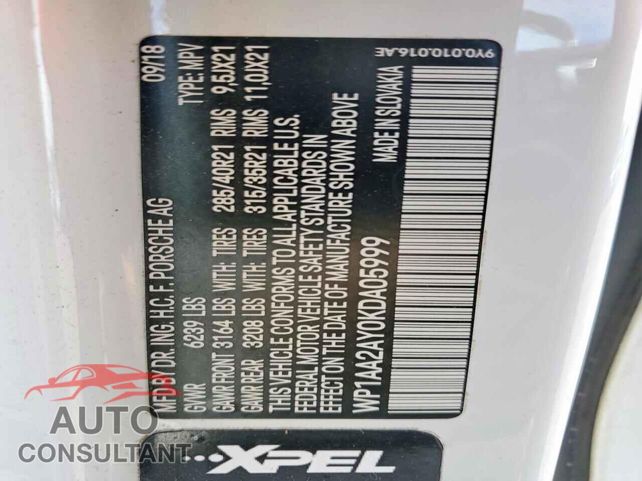 PORSCHE CAYENNE 2019 - WP1AA2AY0KDA05999