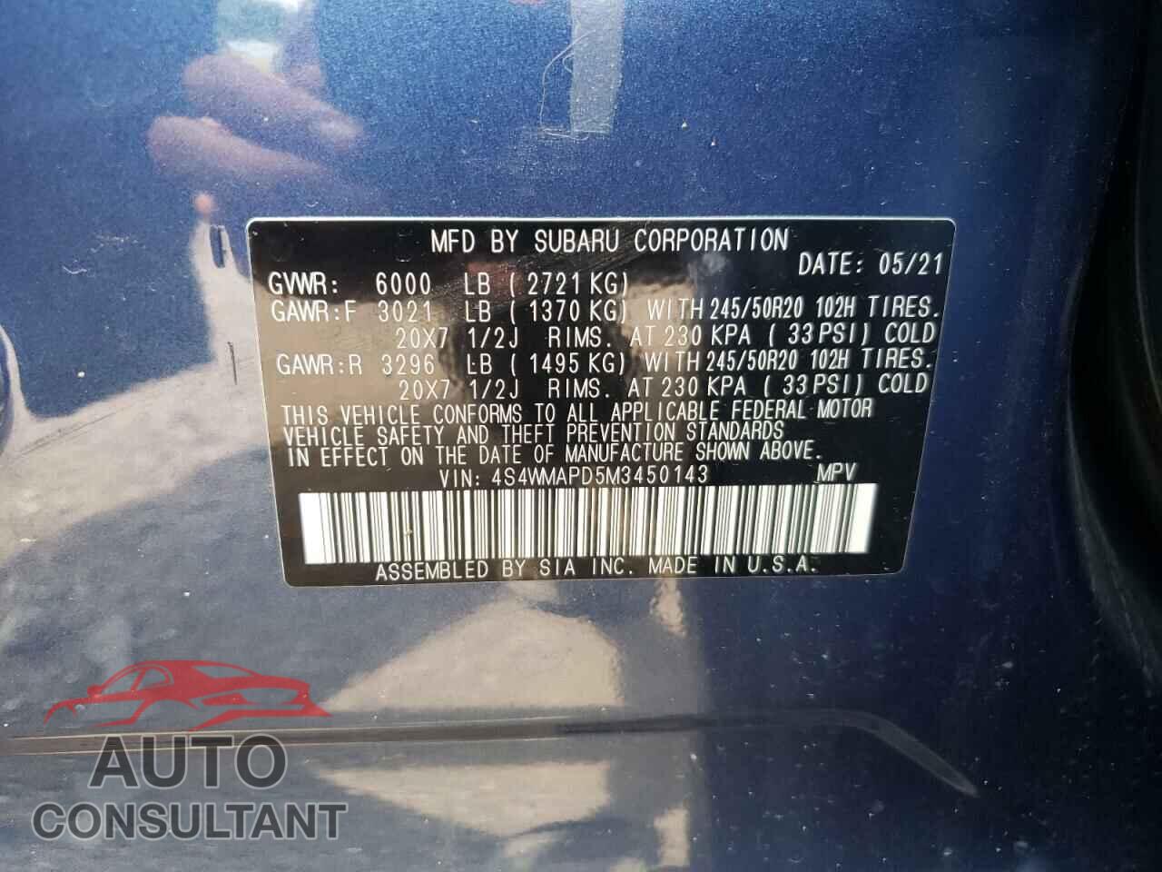 SUBARU ASCENT 2021 - 4S4WMAPD5M3450143