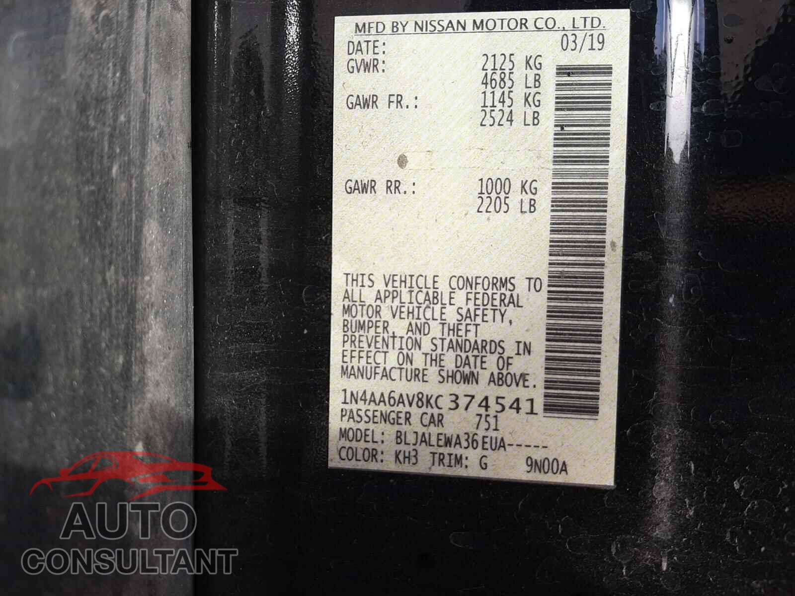 NISSAN MAXIMA 2019 - 1N4AA6AV8KC374541