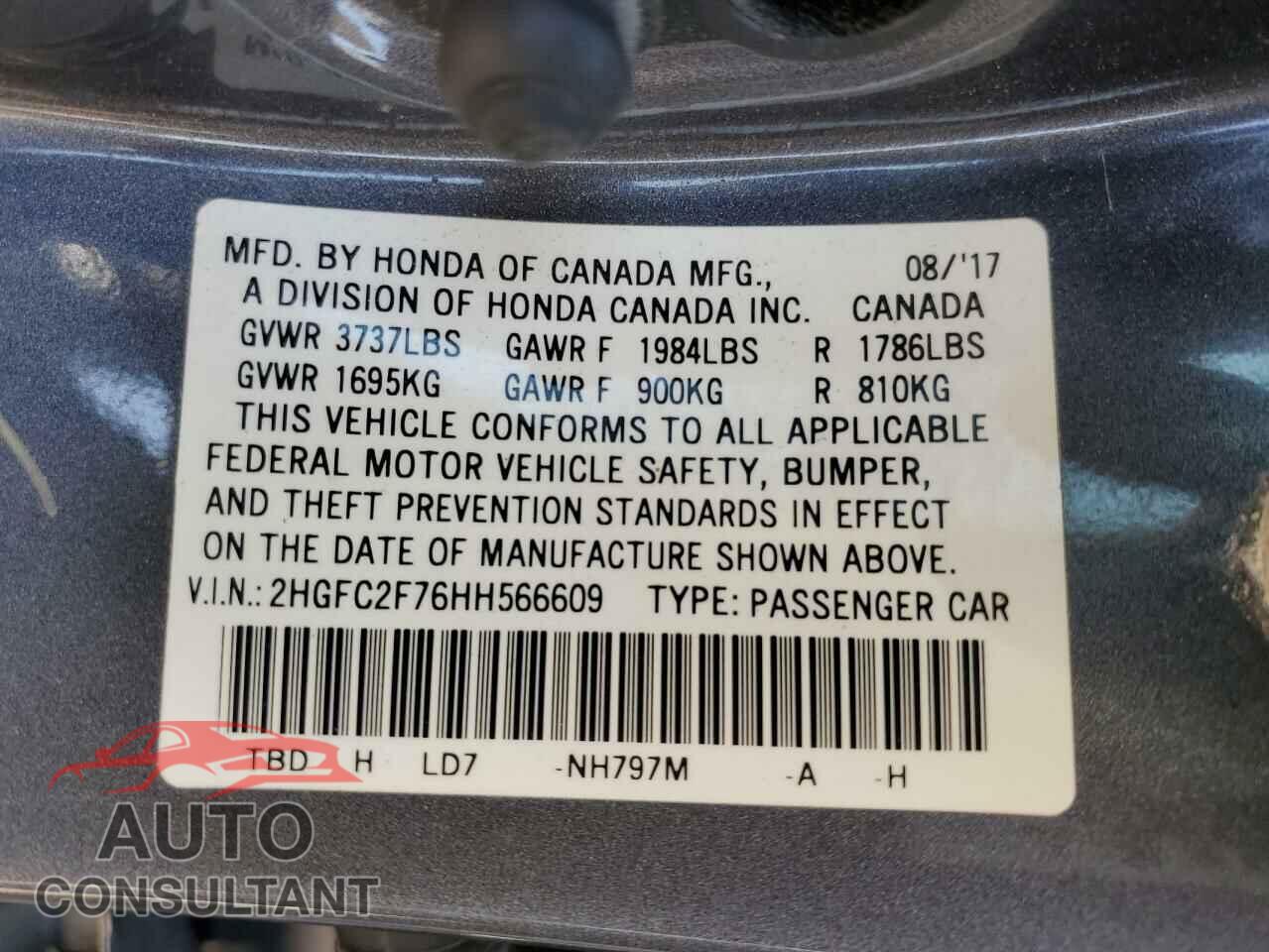 HONDA CIVIC 2017 - 2HGFC2F76HH566609