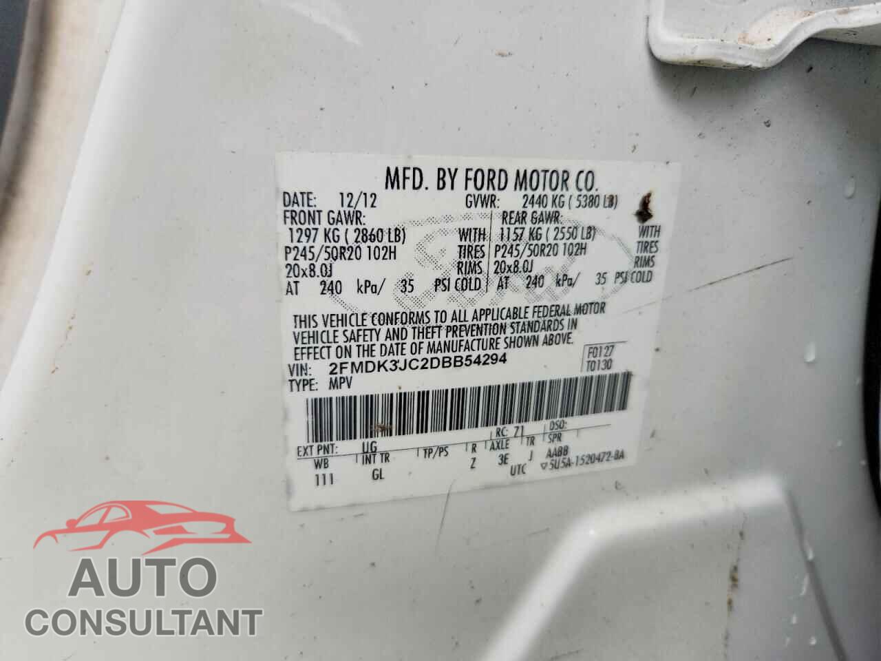 FORD EDGE 2013 - 2FMDK3JC2DBB54294