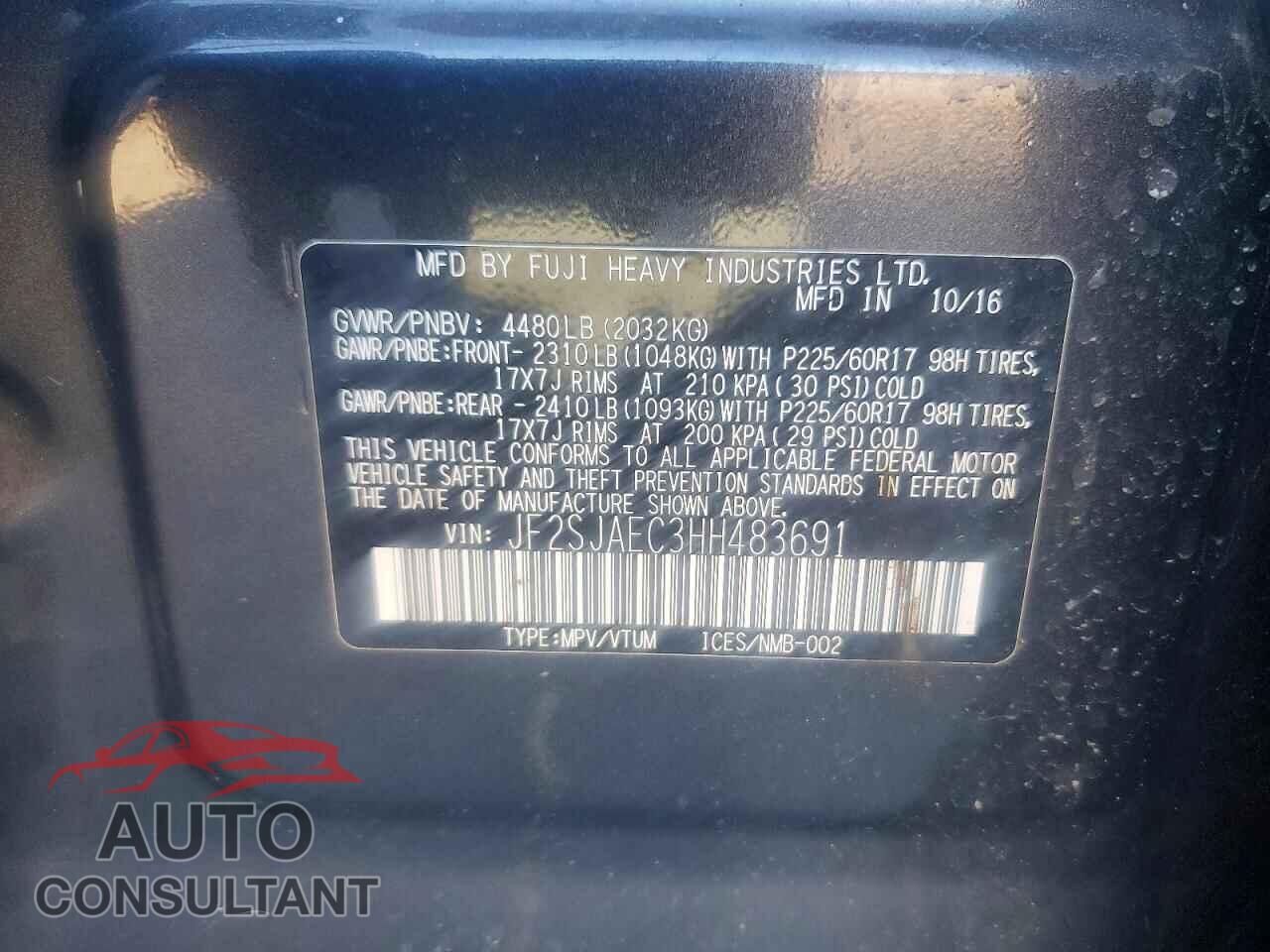 SUBARU FORESTER 2017 - JF2SJAEC3HH483691
