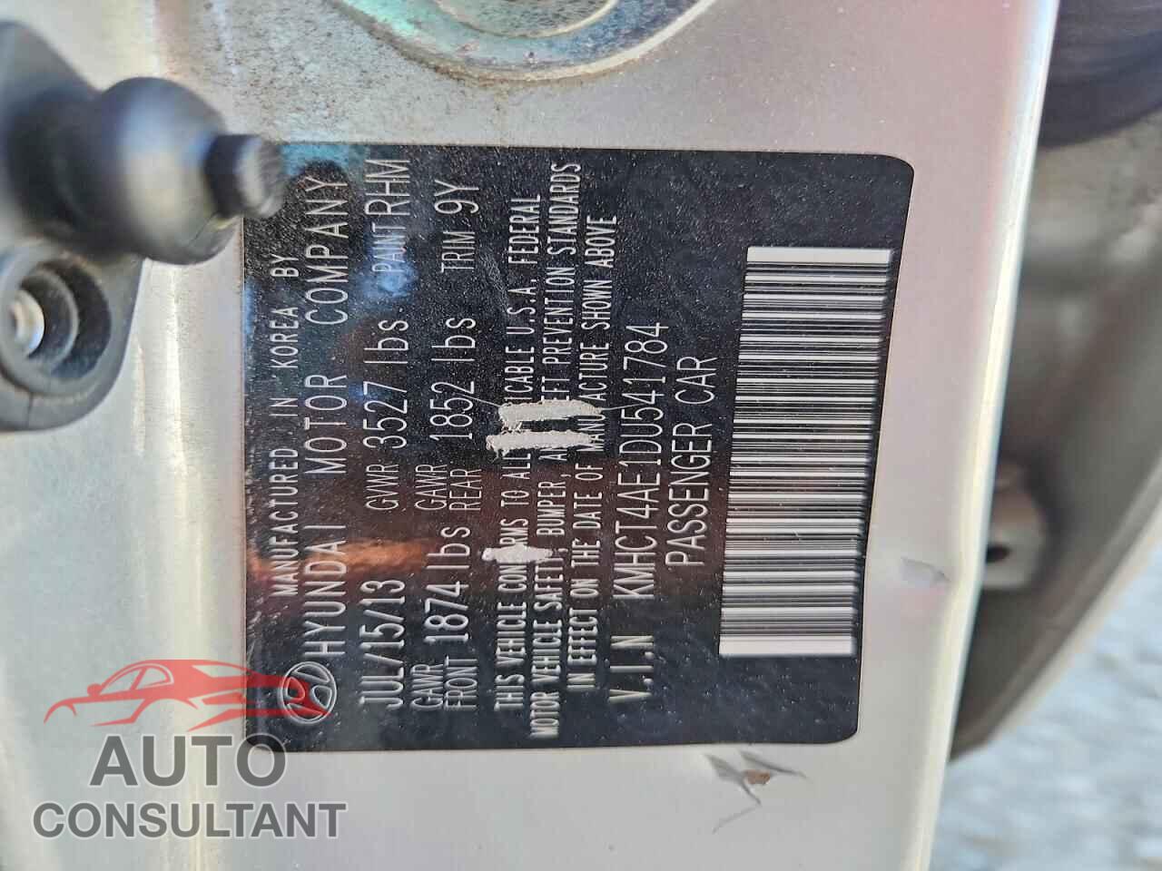 HYUNDAI ACCENT 2013 - KMHCT4AE1DU541784