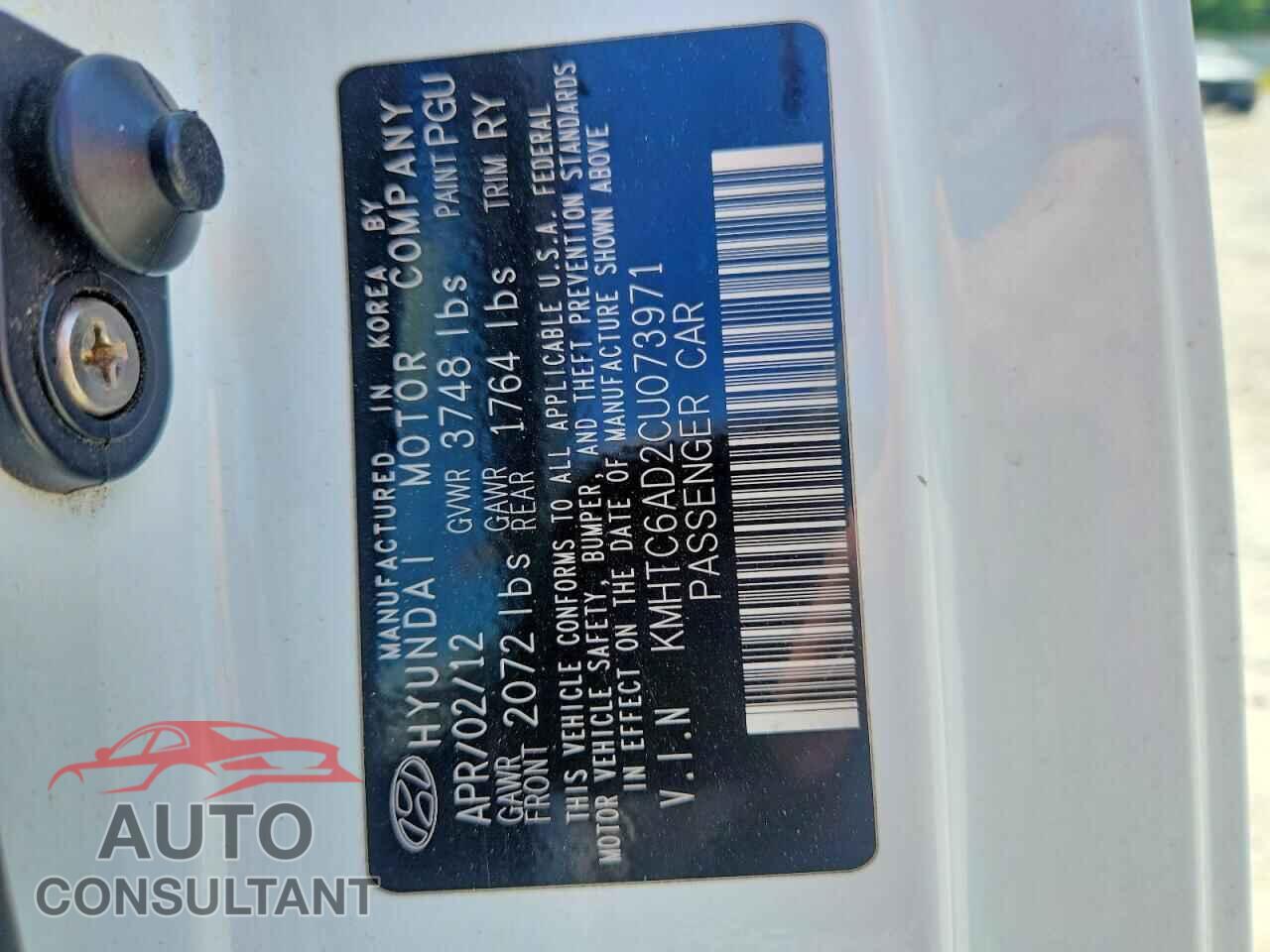 HYUNDAI VELOSTER 2012 - KMHTC6AD2CU073971