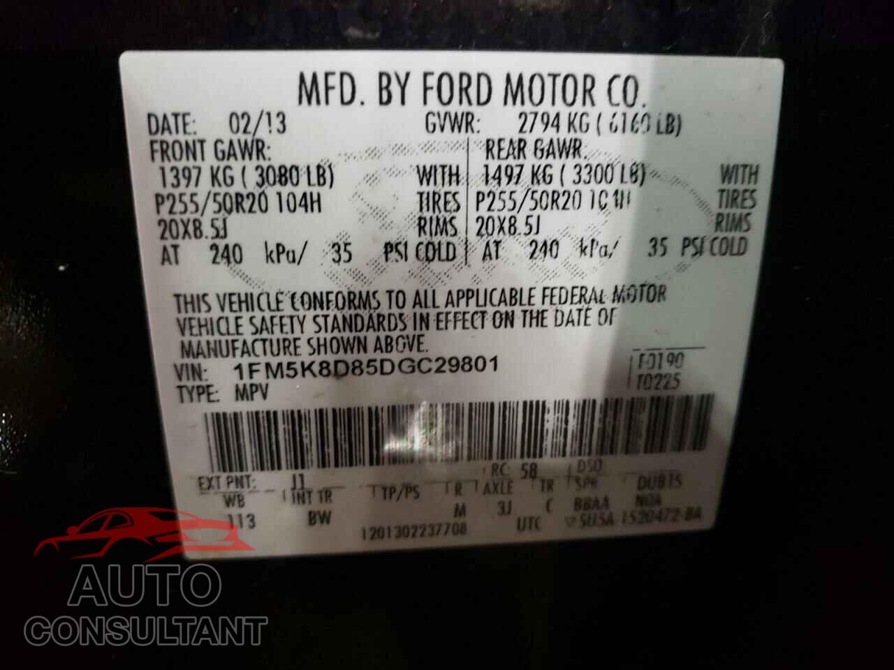 FORD EXPLORER 2013 - 1FM5K8D85DGC29801