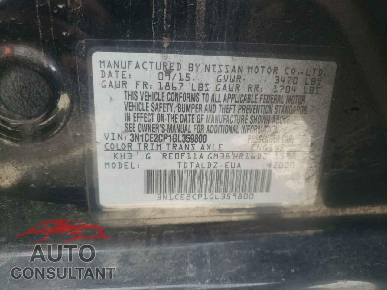 NISSAN VERSA 2016 - 3N1CE2CP1GL359800