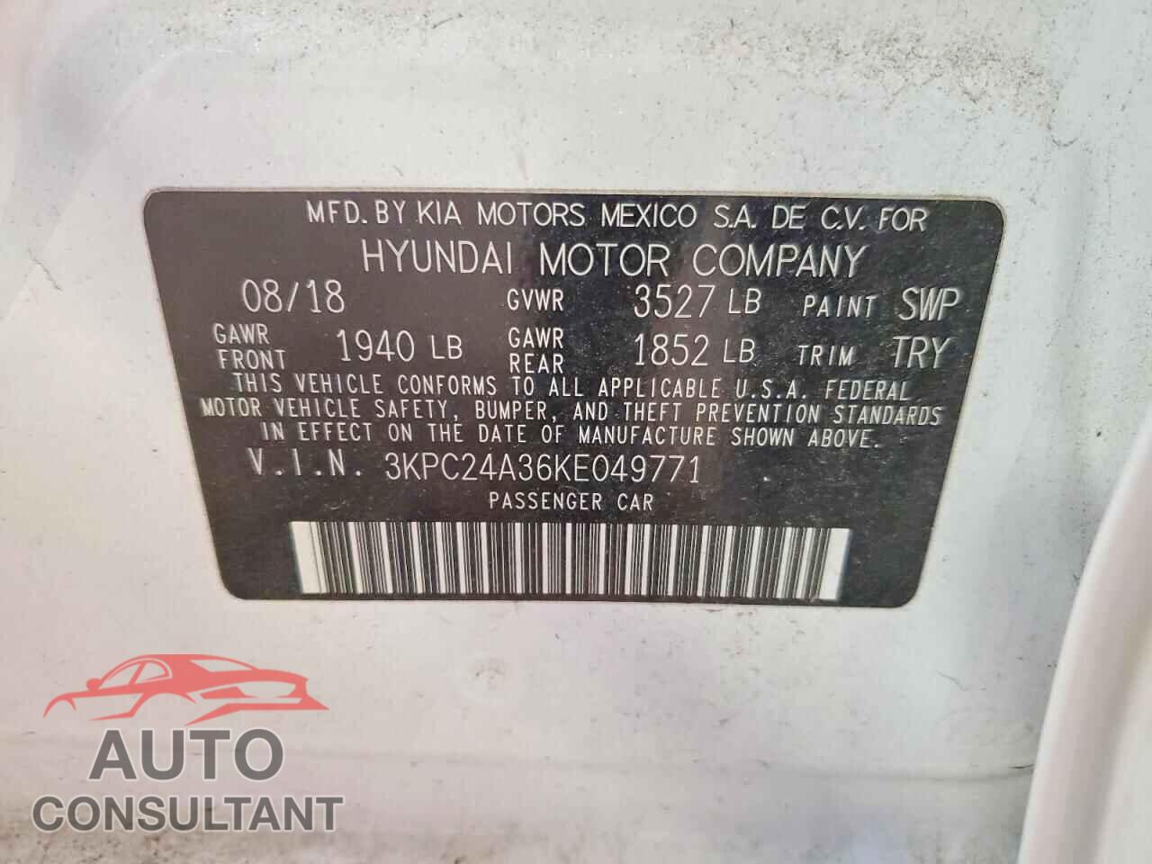 HYUNDAI ACCENT 2019 - 3KPC24A36KE049771