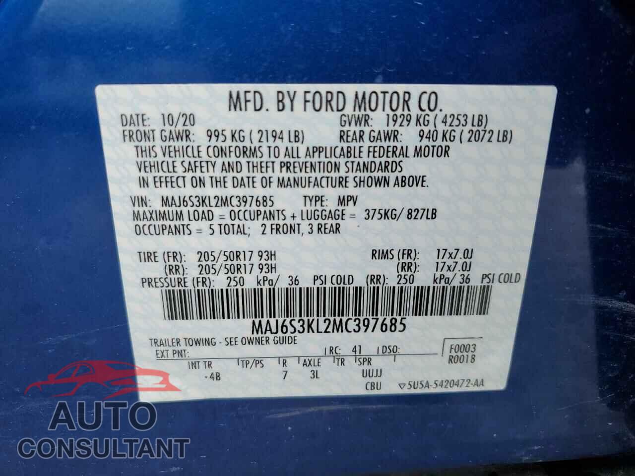 FORD ECOSPORT 2021 - MAJ6S3KL2MC397685