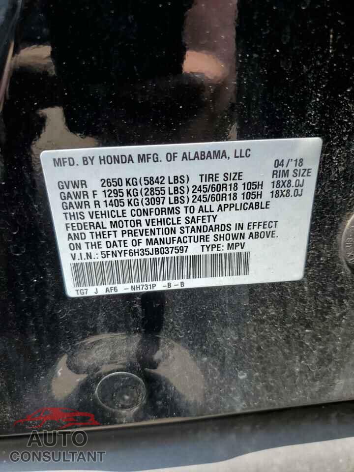 HONDA PILOT 2018 - 5FNYF6H35JB037597