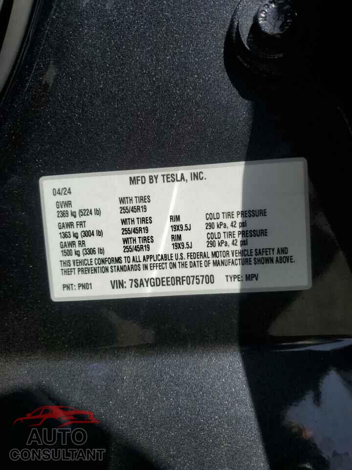 TESLA MODEL Y 2024 - 7SAYGDEE0RF075700