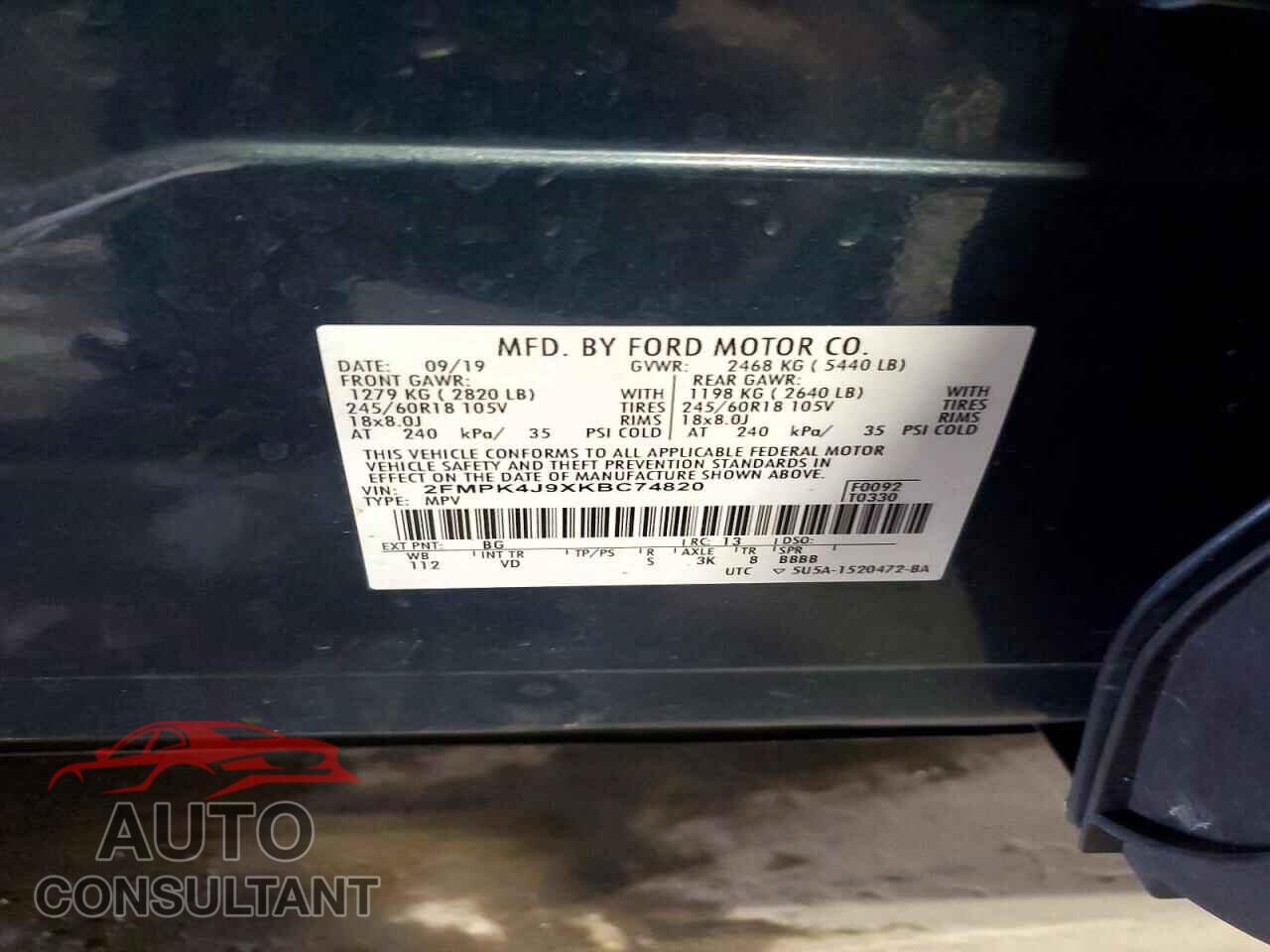 FORD EDGE 2019 - 2FMPK4J9XKBC74820
